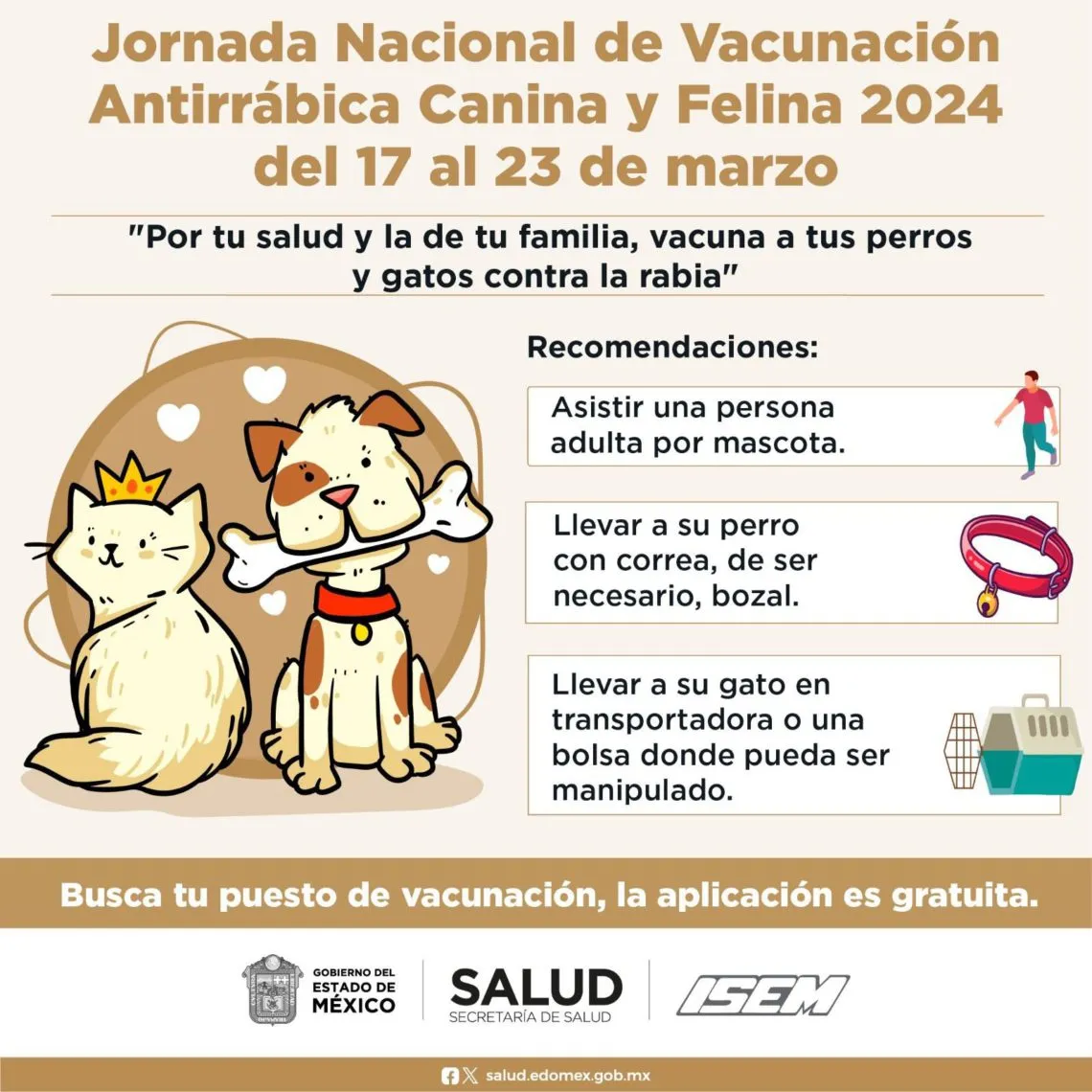 ¡Vacuna a tus perros y gatos contra la rabia GRATIS en Edomex!