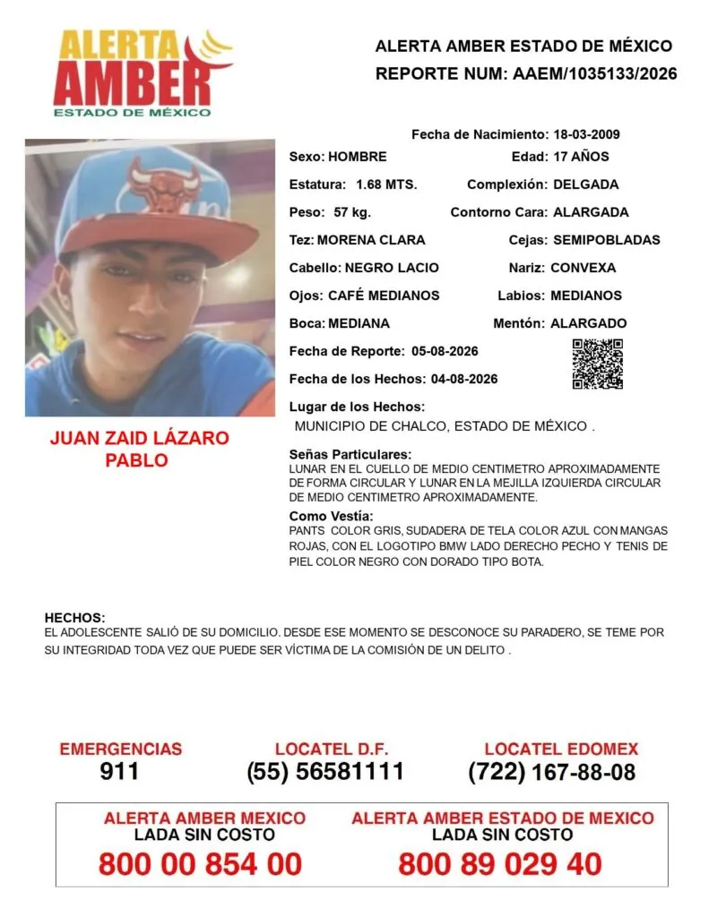 Alerta Amber: Se busca a Juan Zaid Lázaro Pablo; desapareció en Chalco