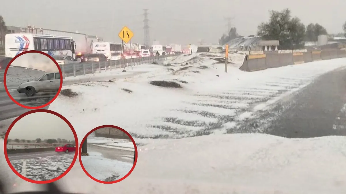 Granizada sorprende a automovilistas en Tecámac, cerca del AIFA