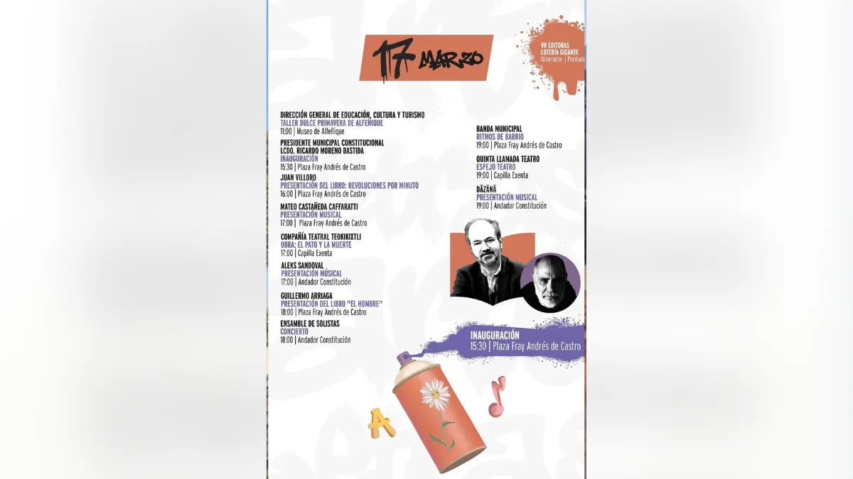 Juan Villoro y Guillermo Arriaga en el primer día de PrimaverArte Toluca