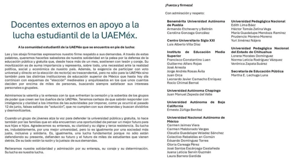 #Potrogate | Docentes de diversas instituciones respaldan lucha estudiantil en la UAEMéx