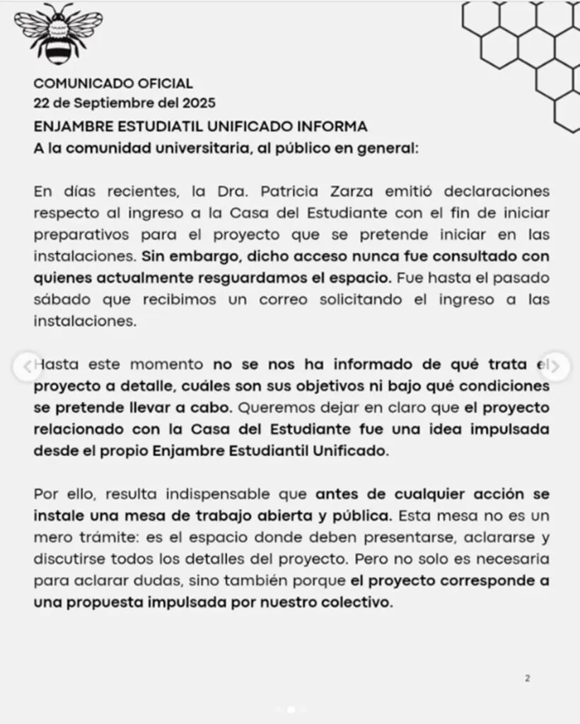 UAEMéx: Enjambre Estudiantil Unificado pospone entrada a la “Casa del Estudiante”