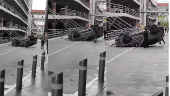 Vehículo cae desde un tercer nivel en CDMX [VIDEO]
