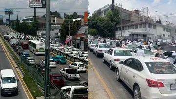 Taxistas se manifiestan en Tollocan; hay caos vial en Toluca