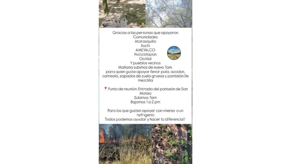 Comunidades se organizan para sofocar incendio en Ameyalco