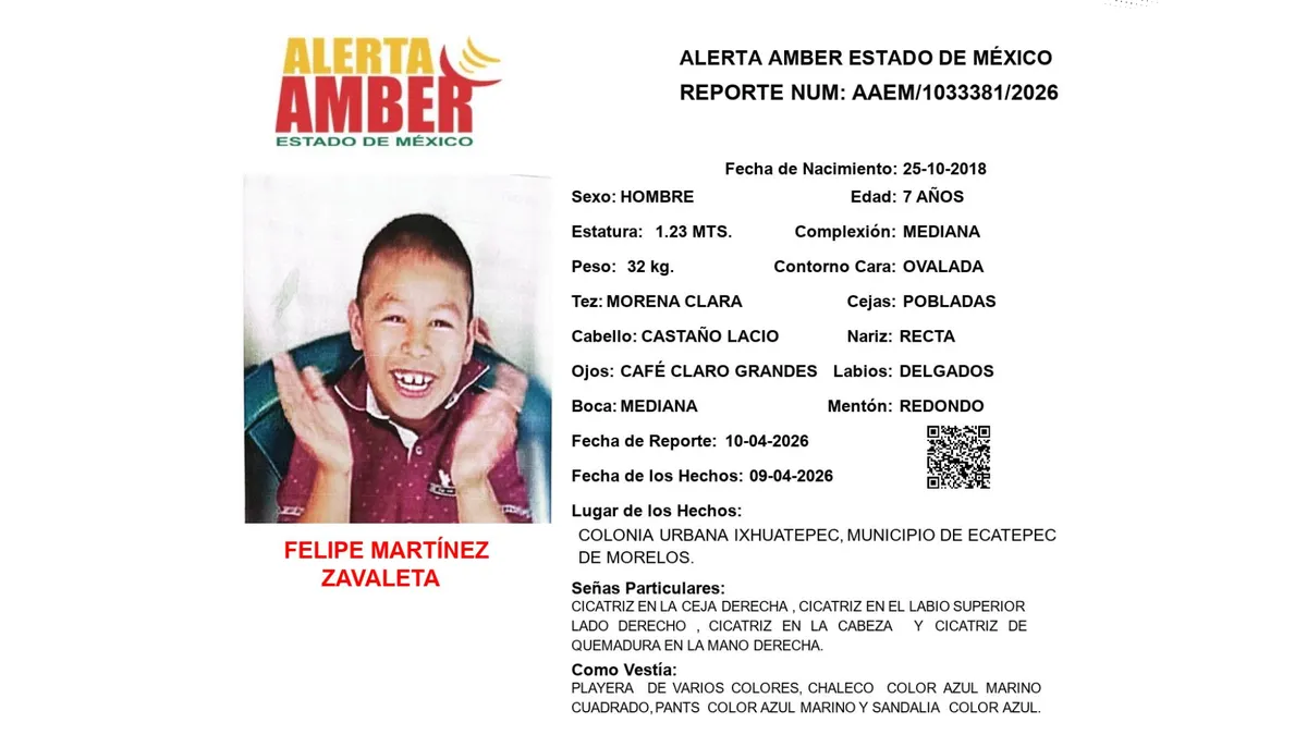 Alerta Amber: Se busca a Felipe Martínez Zavaleta, desaparecido en Ecatepec