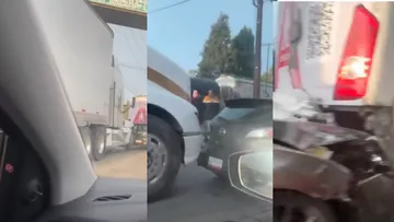 Accidente entre tráiler, autobús y automóvil paraliza Paseo Tollocan [VIDEO]