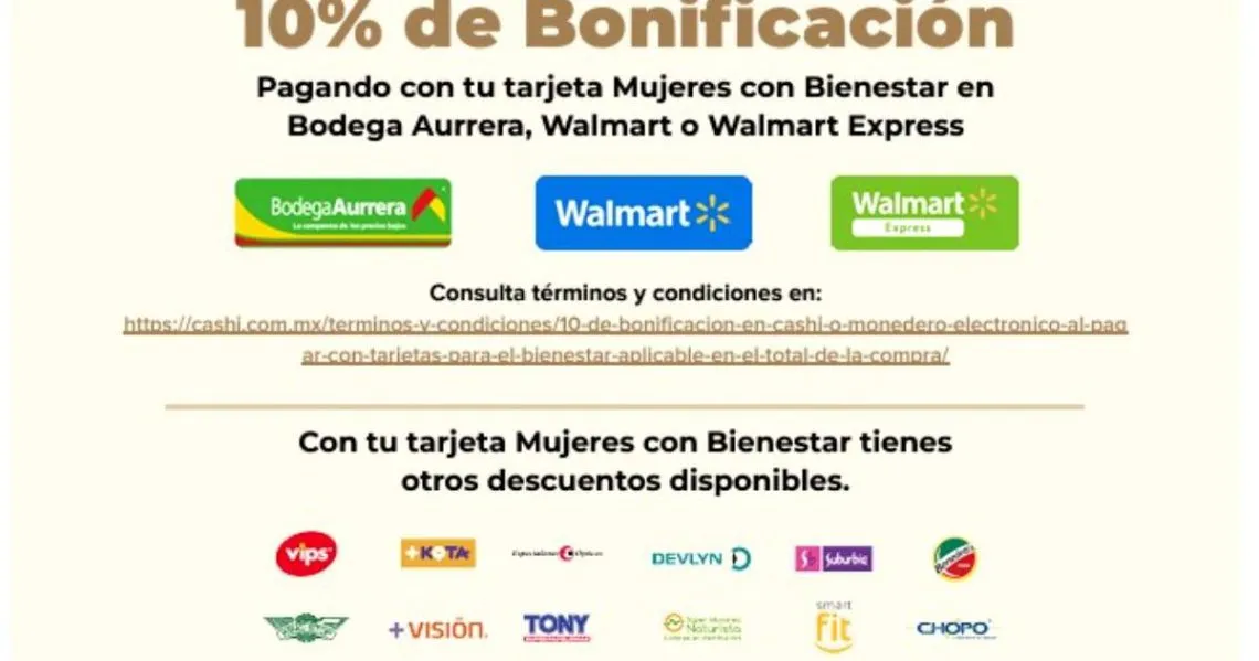 Estas tiendas te dan descuentos si pagas con la tarjeta Mujeres con Bienestar