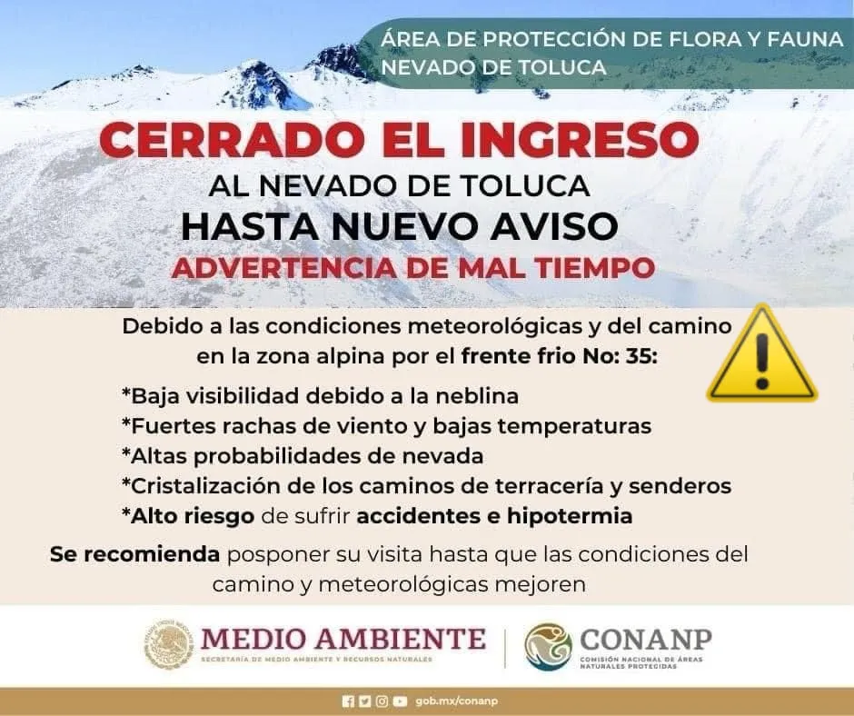 Toluca: Cierran acceso al Nevado de Toluca hasta nuevo aviso