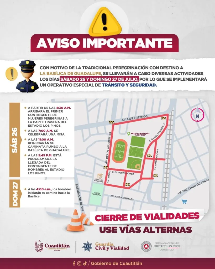 Cuautitlán informa sobre operativo especial con motivo de peregrinación religiosa