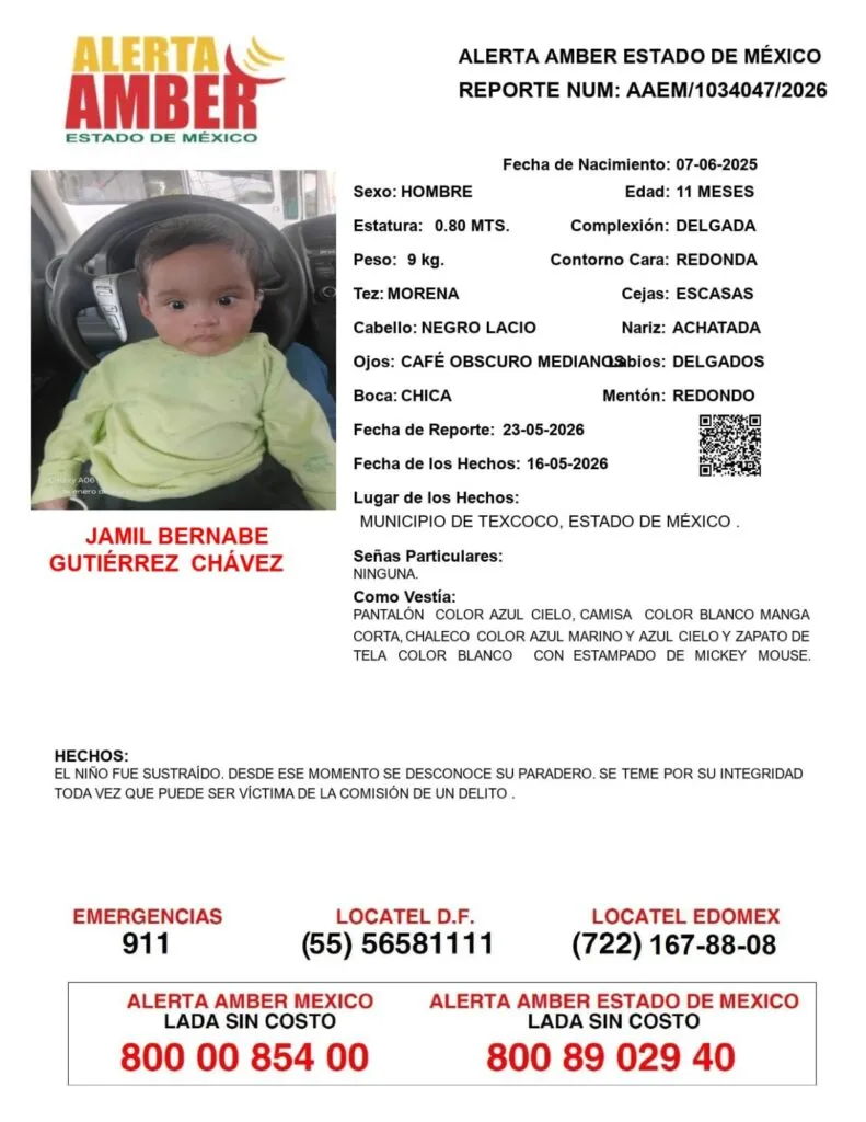 Alerta Amber: Se busca a Jamil Bernabe Gutiérrez Chávez; desapareció en Texcoco