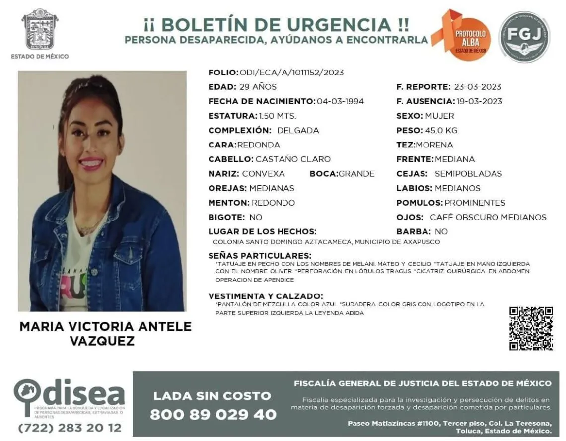 Joven madre reportada como desaparecida, fue localizada sin vida en el Edomex