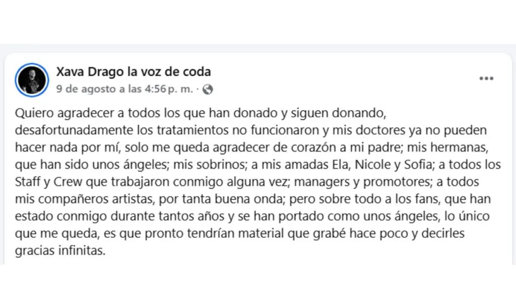 Xava Drago, vocalista de rock CODA, muere a los 54 años de edad