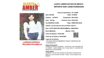 Alerta Amber: Se busca a London Patricia Trujano Escamilla, desaparecida en Tlalmanalco