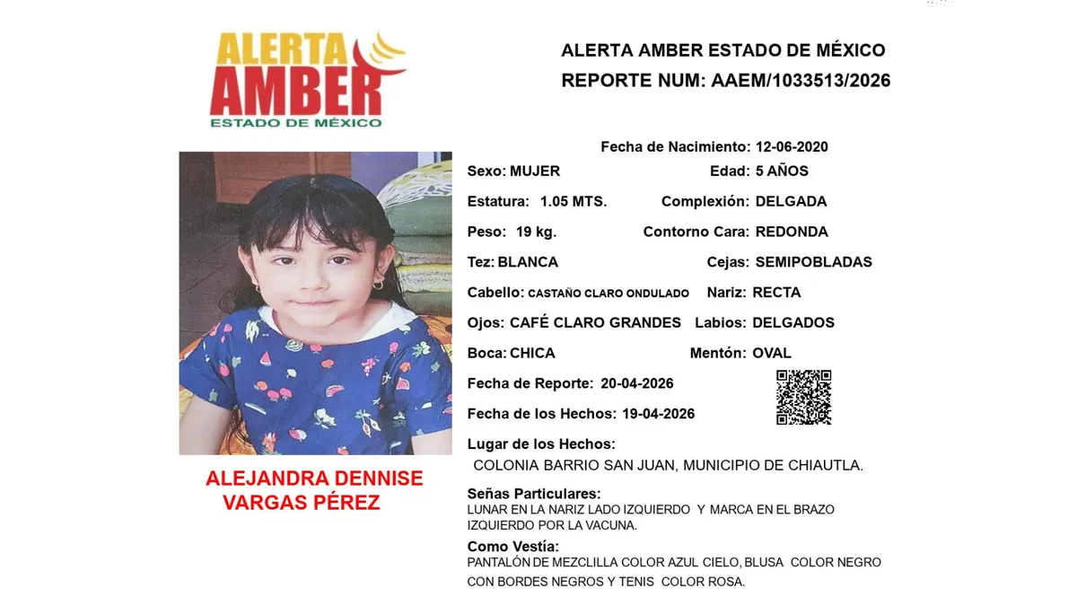 Alerta Amber: Se busca a Alejandra Dennise Vargas Pérez, desaparecida en Chiautla