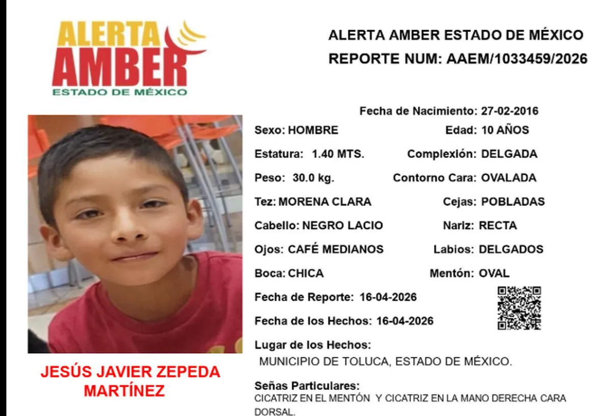 Alerta Amber en Toluca: Buscan a Jesús Javier