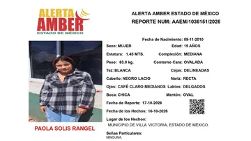 Alerta Amber: Se busca a Paola Solís Rangel; desapareció en Villa Victoria