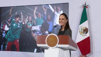 La presidenta Claudia Sheinbaum durante su conferencia matutina en Palacio Nacional, el 12 de junio de 2026.