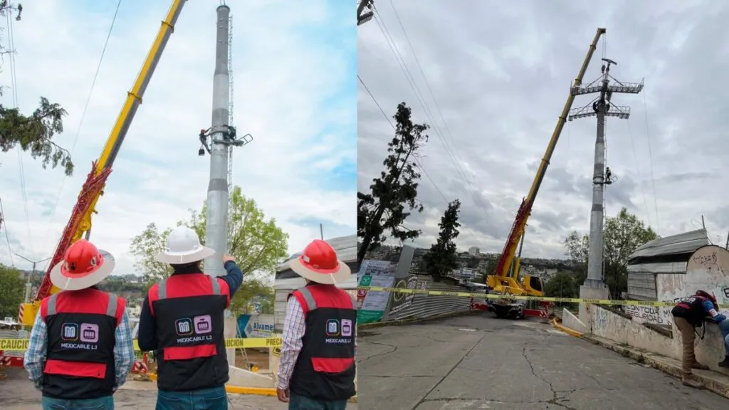 Naucalpan instala primer poste de la Línea 3 de Mexicable; el servicio llegará pronto: Semov