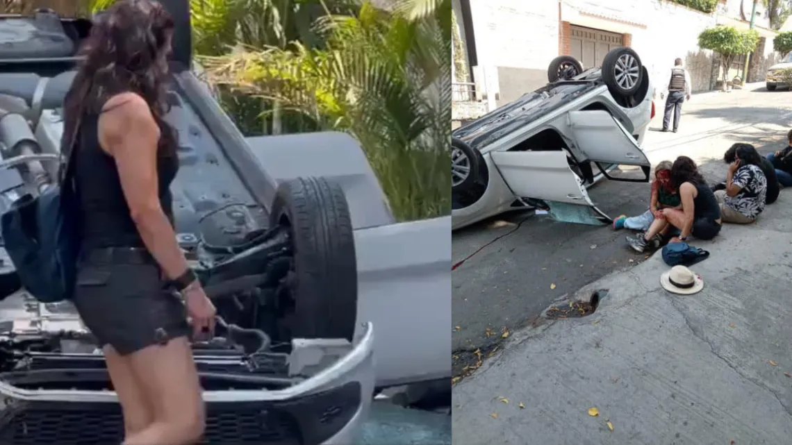 Mujeres se toman selfie tras volcar su auto en calles
