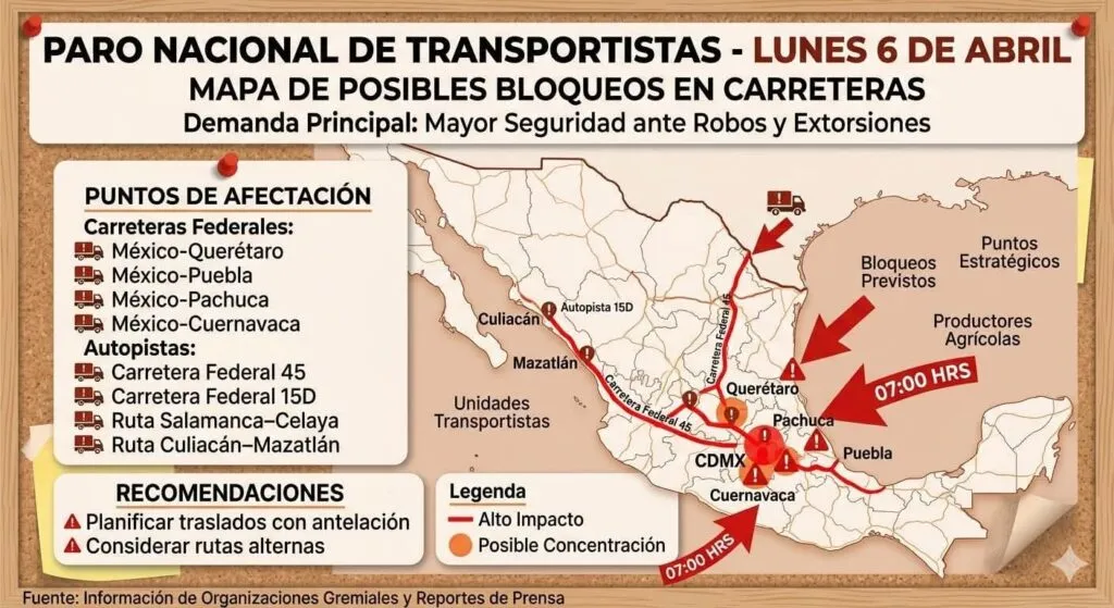 Transportistas confirman paro nacional en carreteras este 6 de abril [horarios y vialidades afectadas]