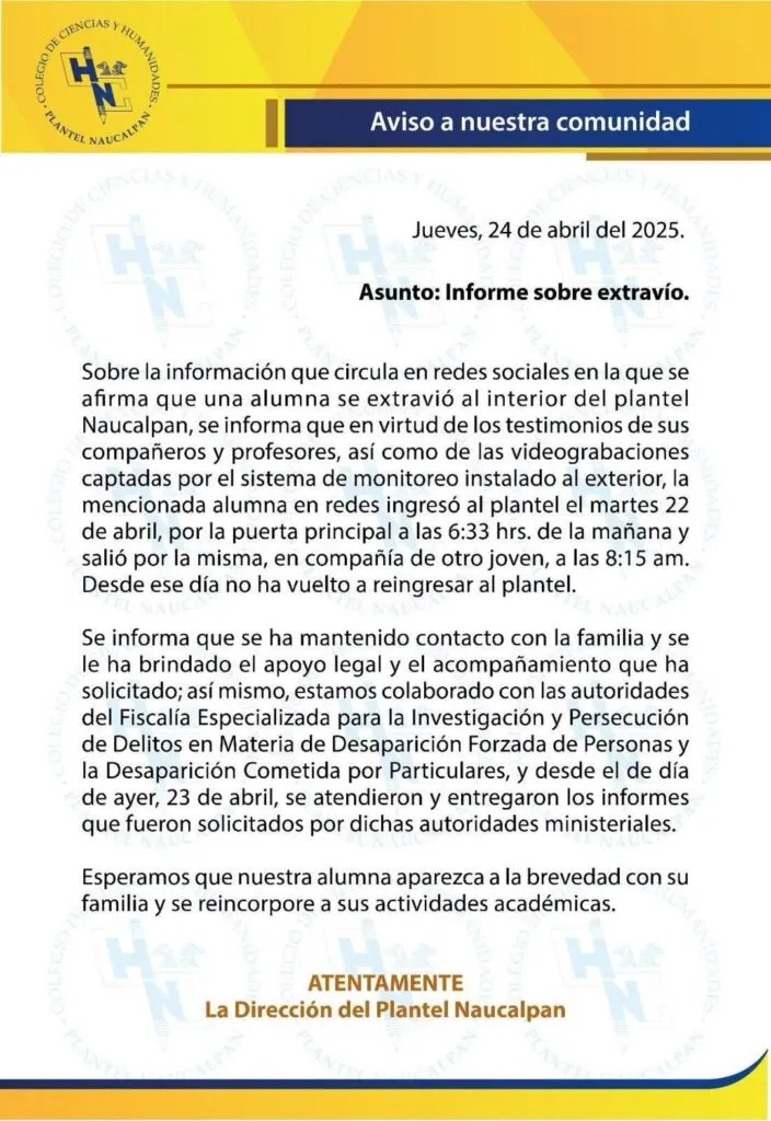 Madre de Tamara Romero pide ayuda para localizar a su hija desaparecida en el CCH Naucalpan