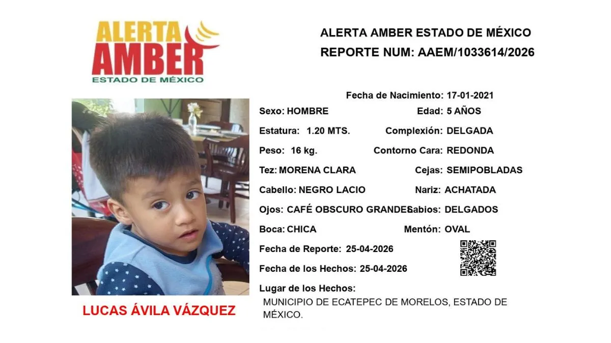 Alerta Amber: Se busca a Lucas Ávila Vázquez; desapareció en Ecatepec