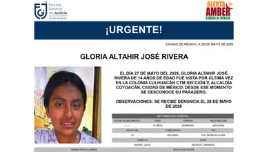 La FGJCDMX activó una Alerta Amber para localizar a Gloria Altahir José Rivera, adolescente de 14 años desaparecida en Coyoacán.