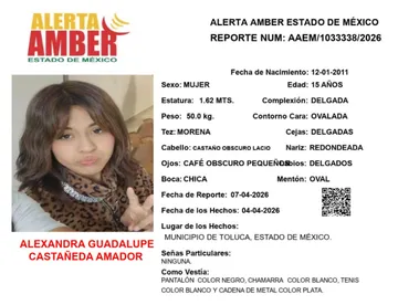 Alerta Amber: Buscan a Alexandra Guadalupe Castañeda Amador, desaparecida en Toluca