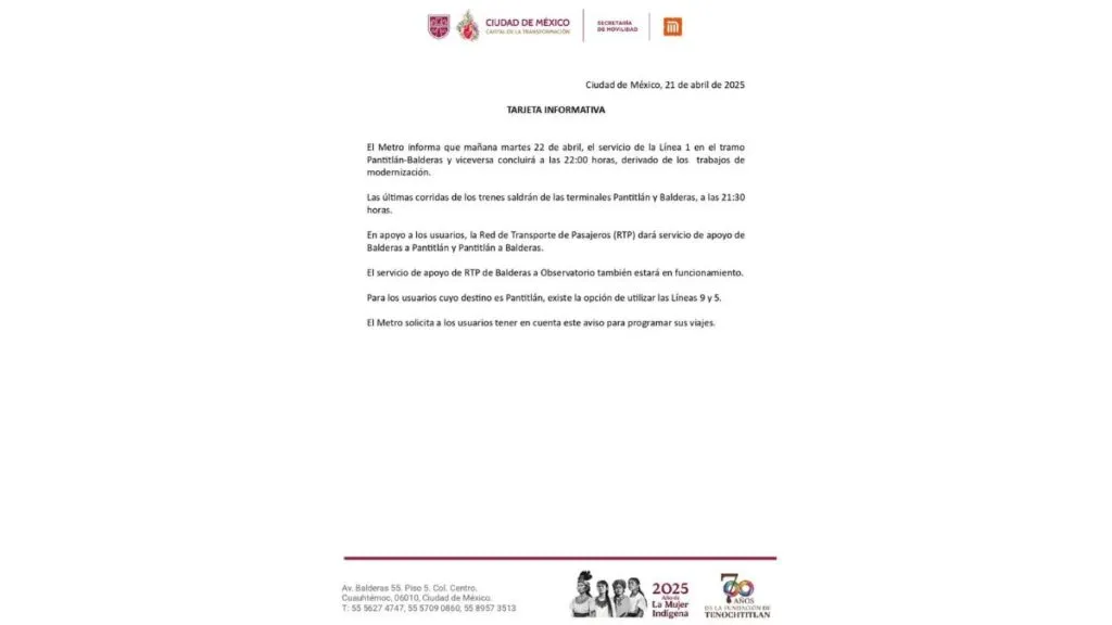 Línea 1 del Metro CDMX suspenderá servicio por trabajos de modernización, ¿qué día y a qué hora?