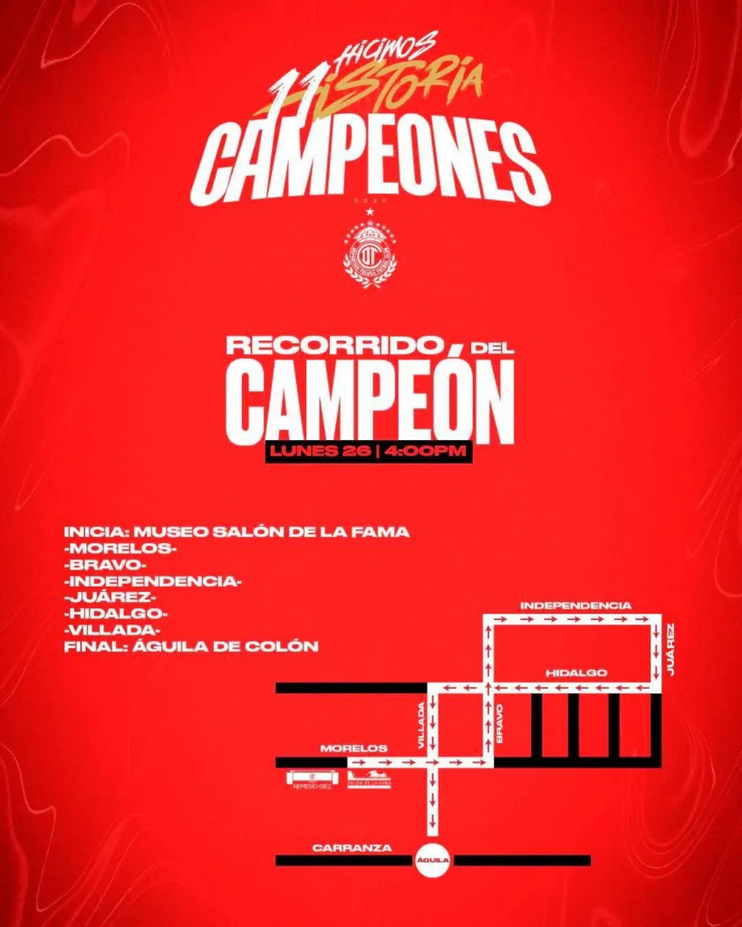 Habrá recorrido del Toluca FC para celebrar su campeonato