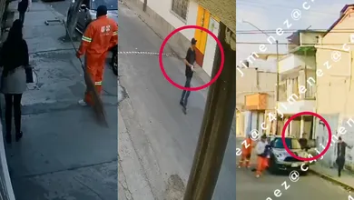 Nuevos videos revelan a los asaltantes disfrazados de barrenderos escapando y limpiando el vehículo con guantes.
