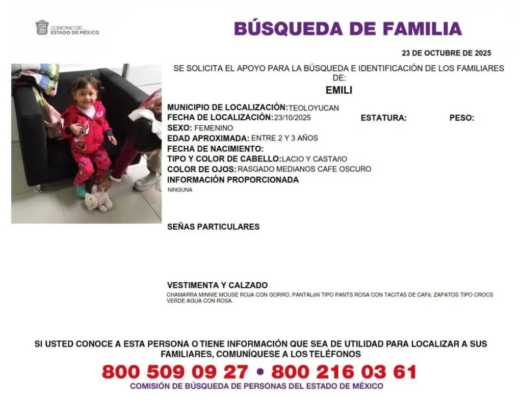 Rescatan a niña abandonada durante la madrugada en Edomex