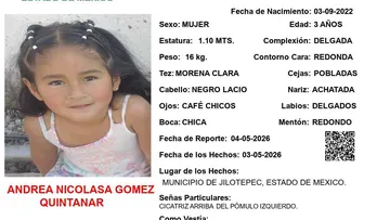 Alerta Amber: Se busca a Andrea Nicolasa Gómez Quintanar; desapareció en Jilotepec