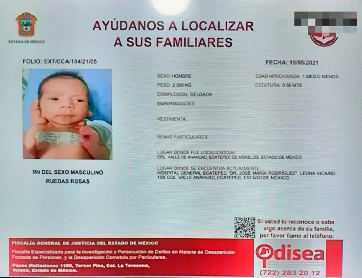 Ficha de búsqueda de bebé abandonado