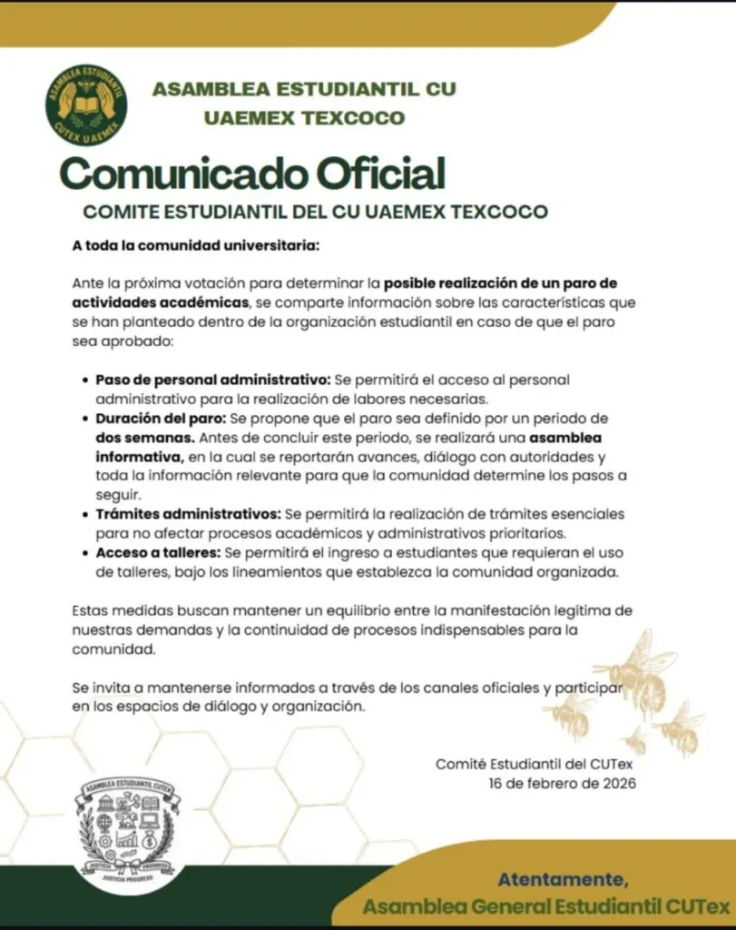 Centro Universitario UAEMéx Texcoco podría irse a paro durante dos semanas