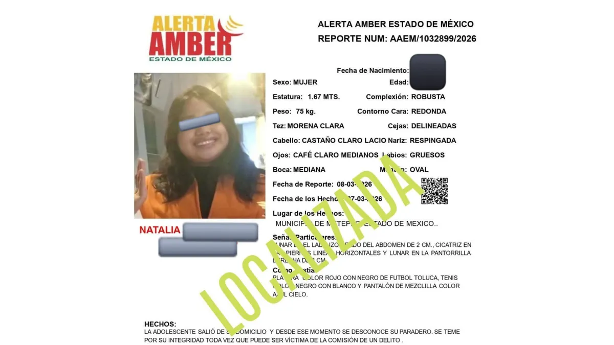 Una vez localizada, la adolescente fue reunida con su familia, con lo que se dieron por concluidas las labores de búsqueda por parte de las autoridades.