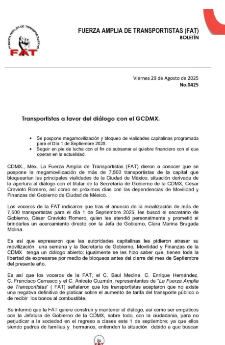 Transportistas posponen bloqueos tras acuerdo con autoridades