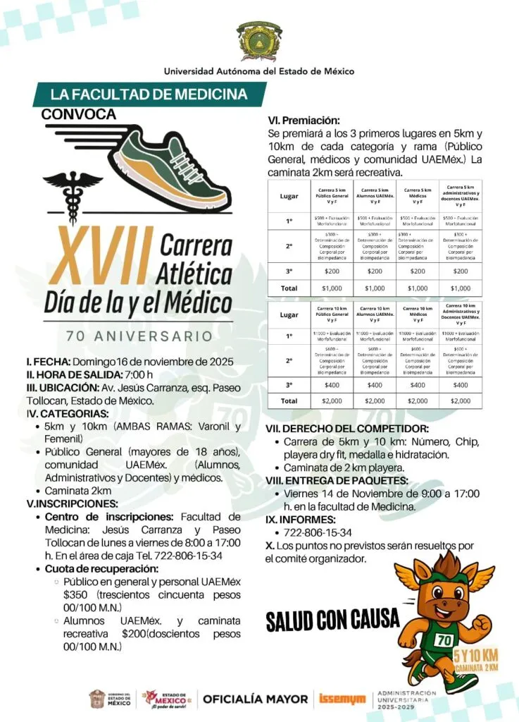 UAEMéx: Carrera atlética de 5 y 10 km por el Día del Médico