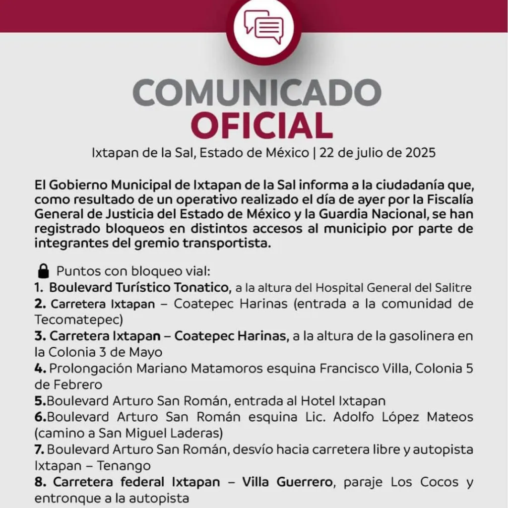 ¡Atención! Reportan más bloqueos viales en Ixtapan de la Sal 