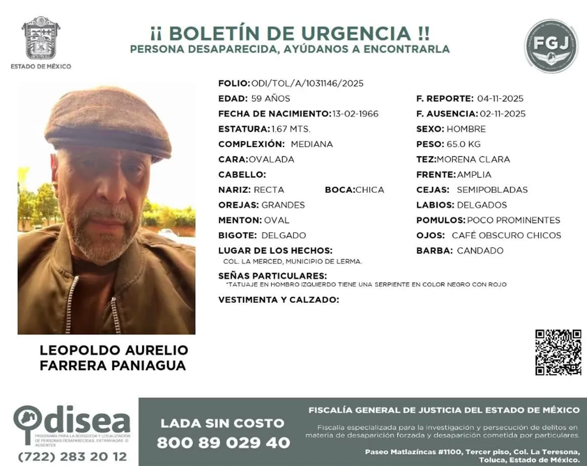 Desaparece el Hermano de la Expresidenta del IEEM, María Luisa Farrera Paniagua