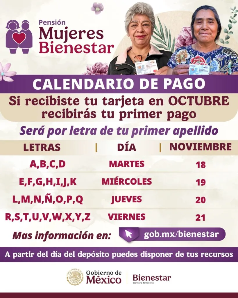 Calendario oficial Pensión Mujeres Bienestar 2025 de 60-64 años: ¿Cuándo cae primer pago por apellido?