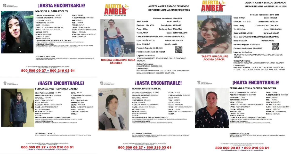 Cinco de estas mujeres desaparecidas son menores de edad y una es mayor de edad.