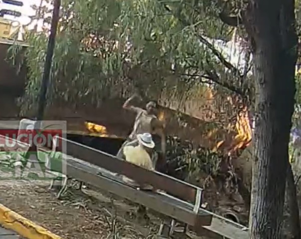 Un video, que está siendo viralizado en redes sociales, se puede observar a un abuelito sentado en una banca cuando un sujeto aparece y de la nada lo empieza a golpear sin que él logre defenderse o protegerse. Foto: Captura