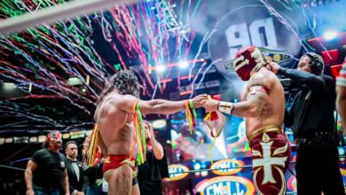 Foto de Templario y Dragón Rojo Jr, protagonistas del 90 Aniversario del CMLL.