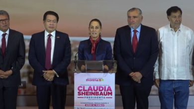 La precandidata de la coalición "Sigamos Haciendo Historia" (Morena, PT y PVEM), nombró a Mario Delgado, presidente nacional guinda, como el coordinador de su precampaña. Foto: Captura