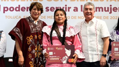 Foto de Delfina Gómez presentando Mujeres con Bienestar, cuyos resultados se darán a conocer el 28 de noviembre.