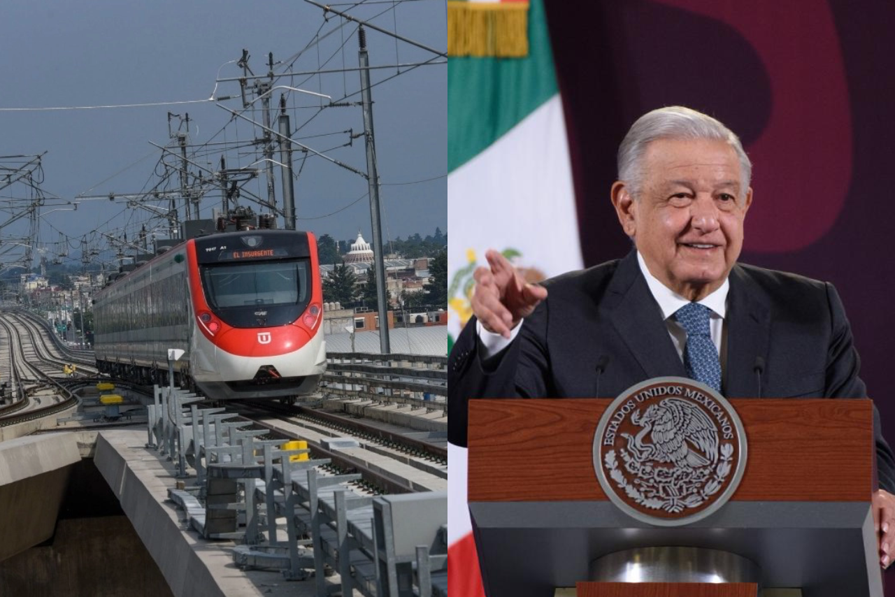 Foto del tren interurbano y AMLO