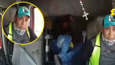 El video de vigilancia que llevaba el tráiler y que se está haciendo viral en redes sociales, muestra cuando dos maleantes suben a la cabina y someten al chofer. Foto: Captura