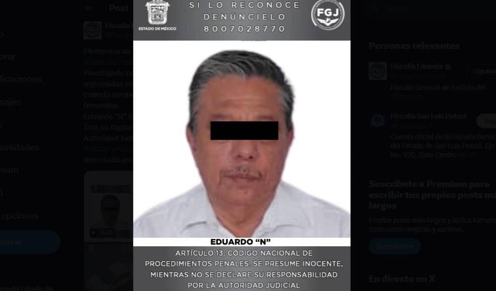 Eduardo Rodríguez es el nombre de este sujeto que un acto de total impunidad y vileza aventó el auto, de color blanco y de marca Ford modelo Focus, a una mujer que se negó ir a tomar unos tragos con él. Foto: FGJEM